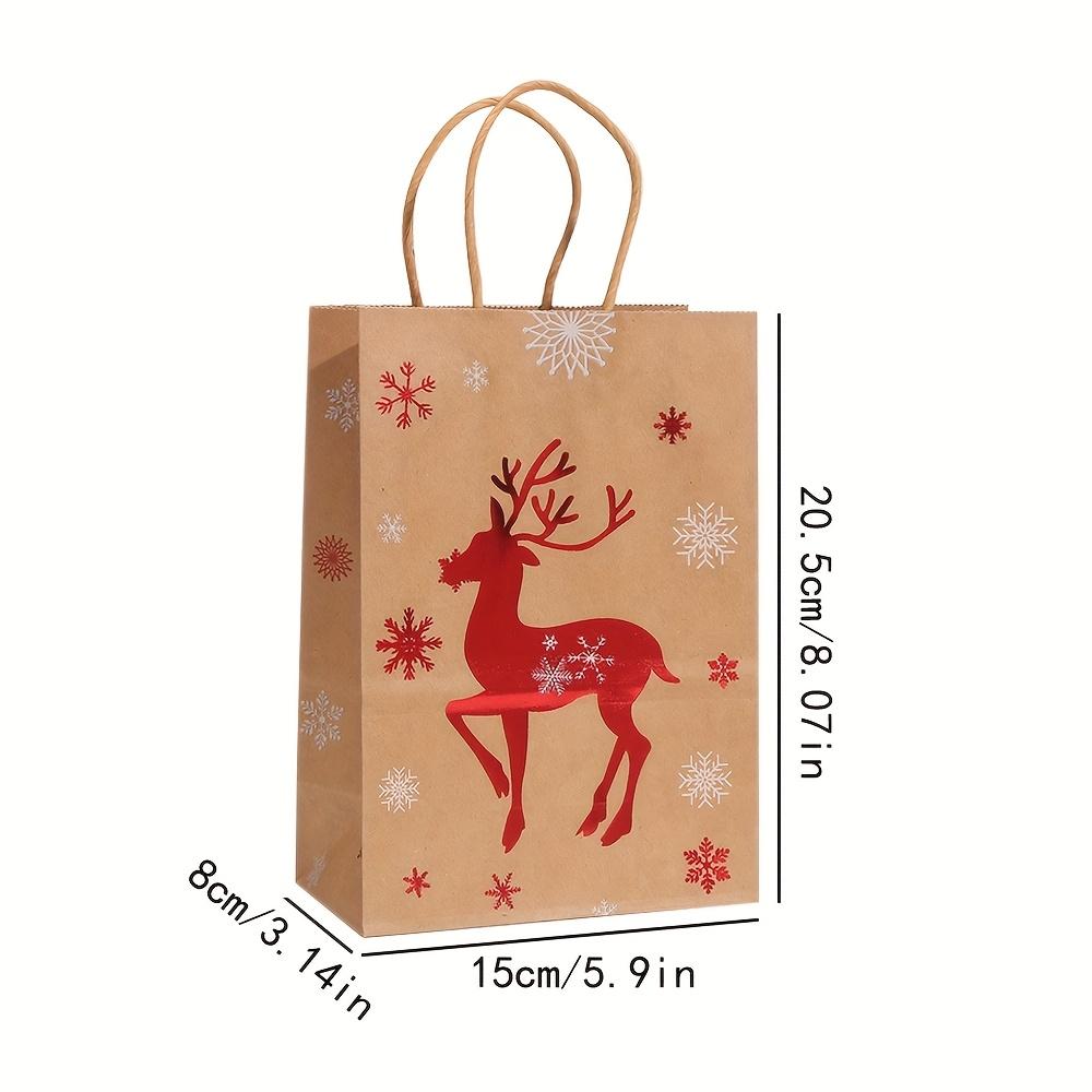 Festive Christmas Gift Bags - 20.5cm x 14.99cm x 7.98cm Brown Kraft Paper Tote Bags with Holiday Designs Christmas paper bag