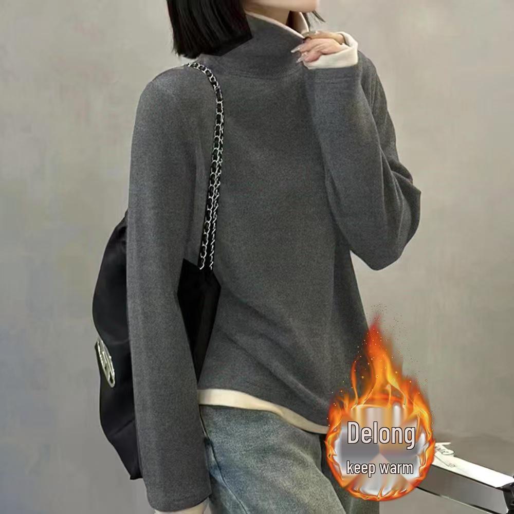 Winter Bestseller: High-Neck Fake Two-Piece German Cashmere Shirt - Fashionable and Youthful for Autumn and Winter
