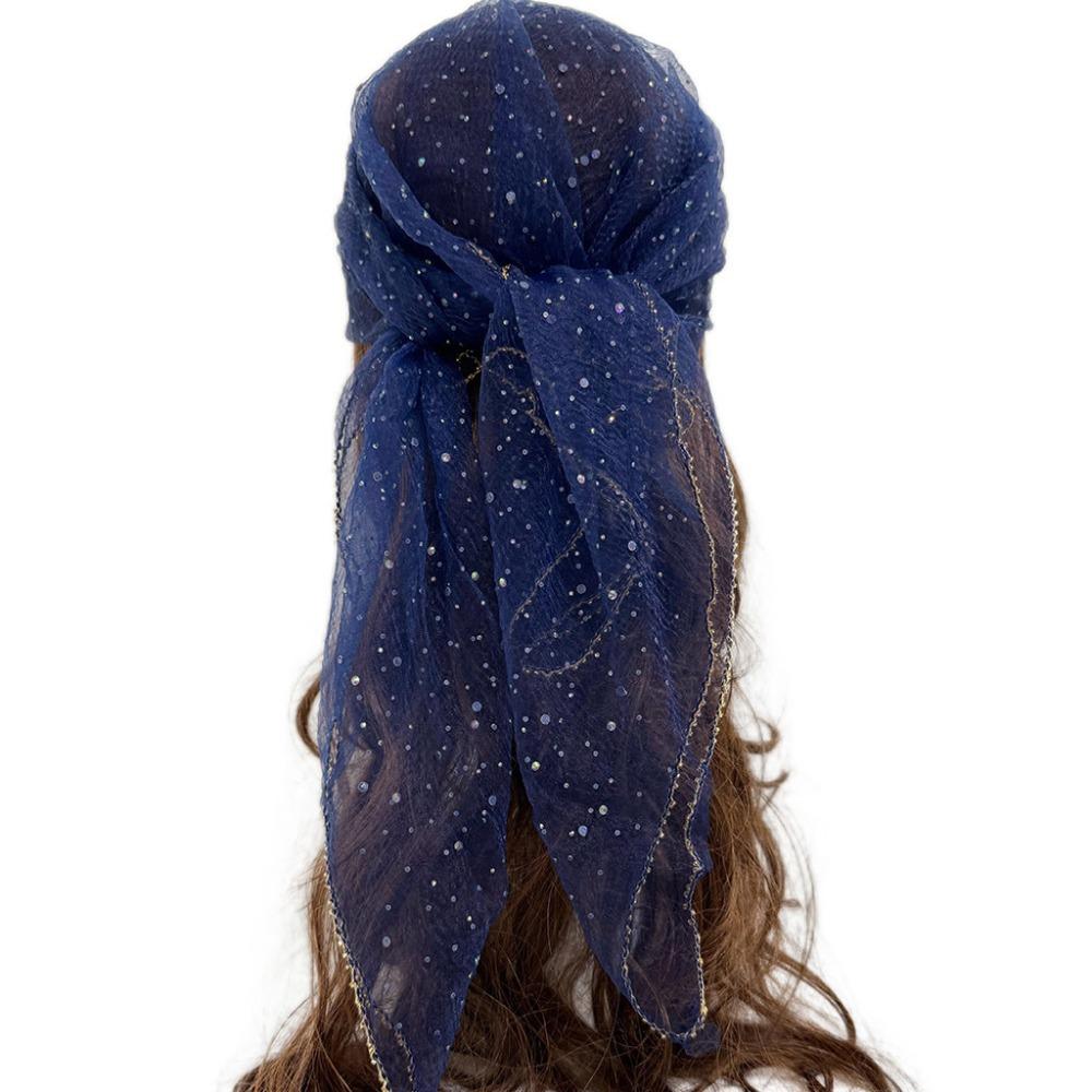 Thin Hotfix Rhinestone Square Scarf Sparkle Glitter Veil Turban Mesh Bandana Women Fashion