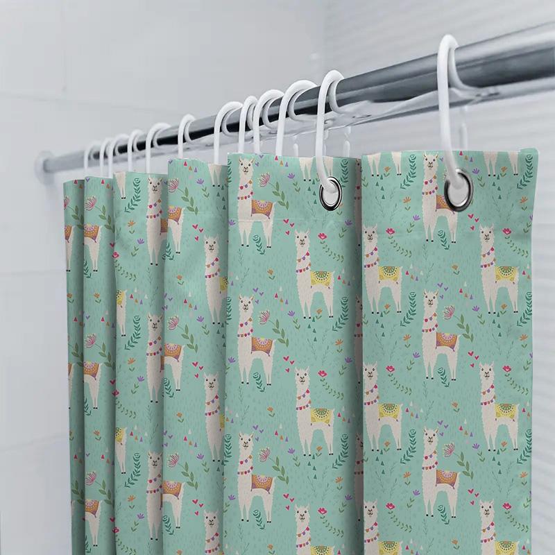 Urocze Zestawy Zasłon Prysznicowych z Lamą Wystrój Łazienki w Stylu Wiejskim Tropikalny Wzór Zwierząt z Deszczowego Lasu Tkanina Tło Wodoodporny Nowoczesny