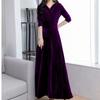 2025 New Autumn/Winter Plus Size Velvet Dress Long Sleeved, V Neck, Big Swing Gown for Evening Parties and Banquets