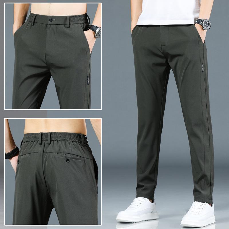 Summer Thin Ice Silk Trousers Speed Dry Trousers Casual Trousers Men's Sports Trousers Elastic Waist Trend Black Long Trousers