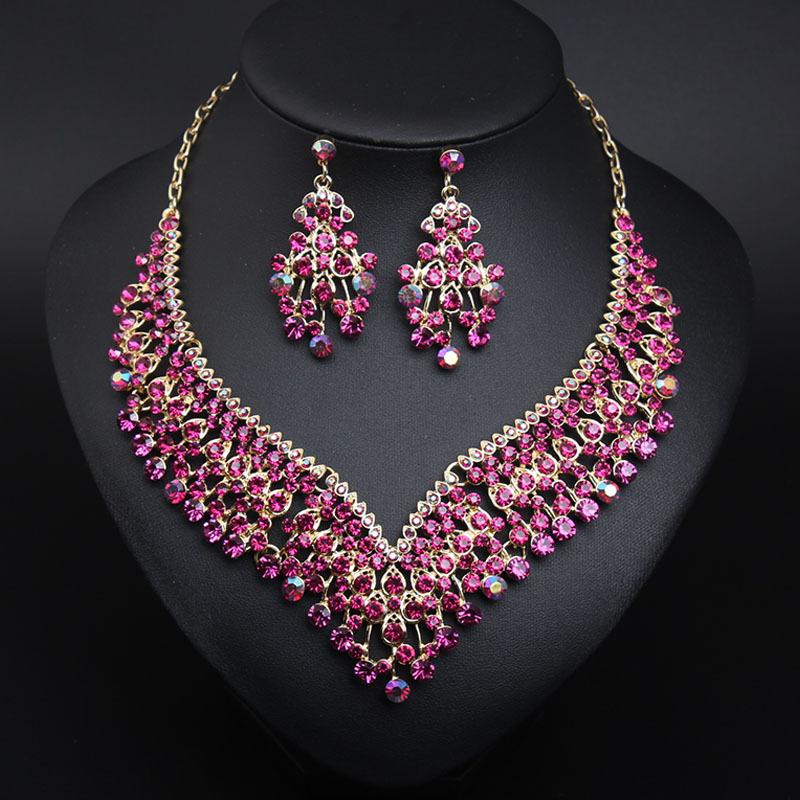 2026 European and American Bridal Banquet Crystal Collarbone Necklace Earring Set Women's Dress Jewelry Manufacturer