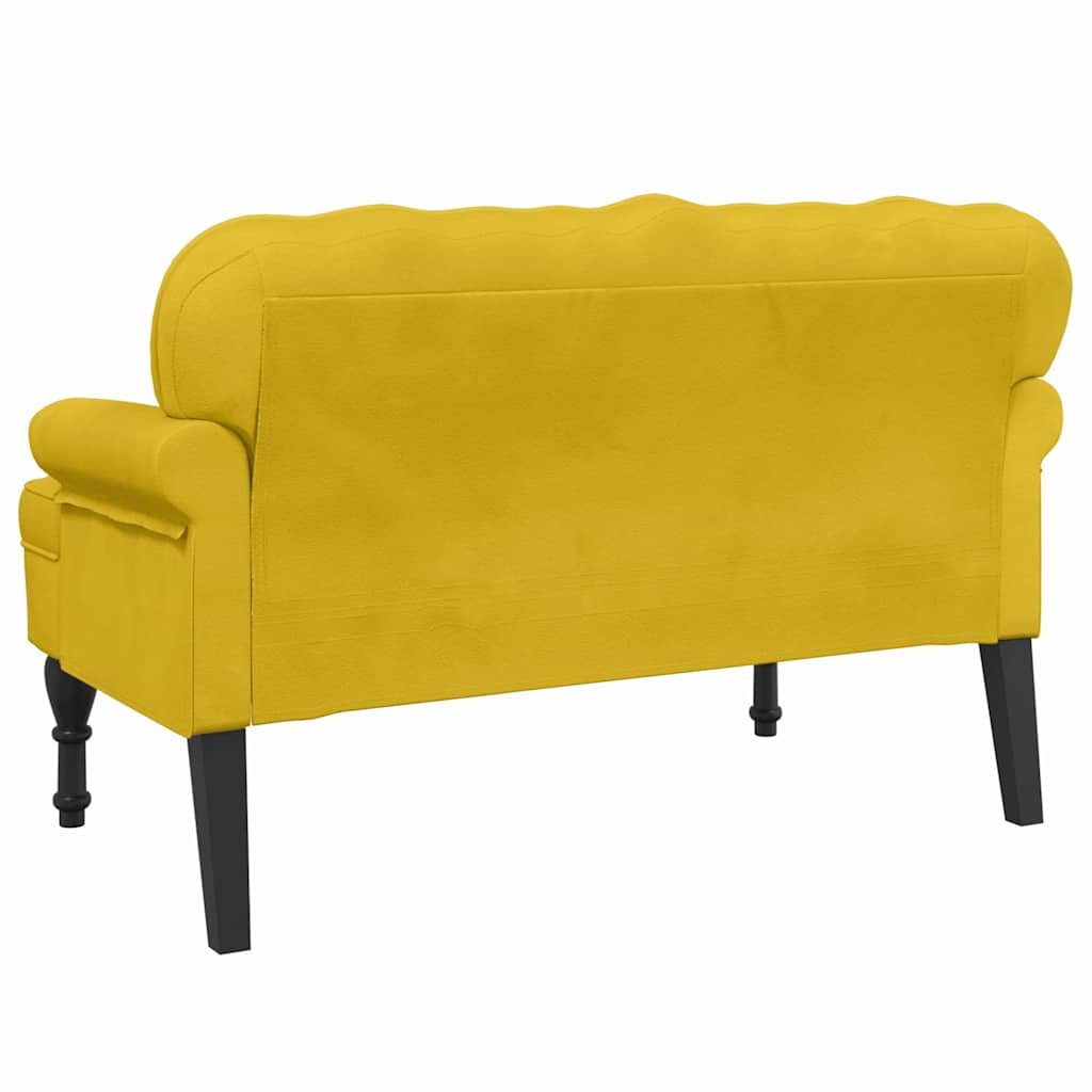 Yellow Velvet Upholstered Bench with Backrest 119.5 X 64.5 X 75 Cm