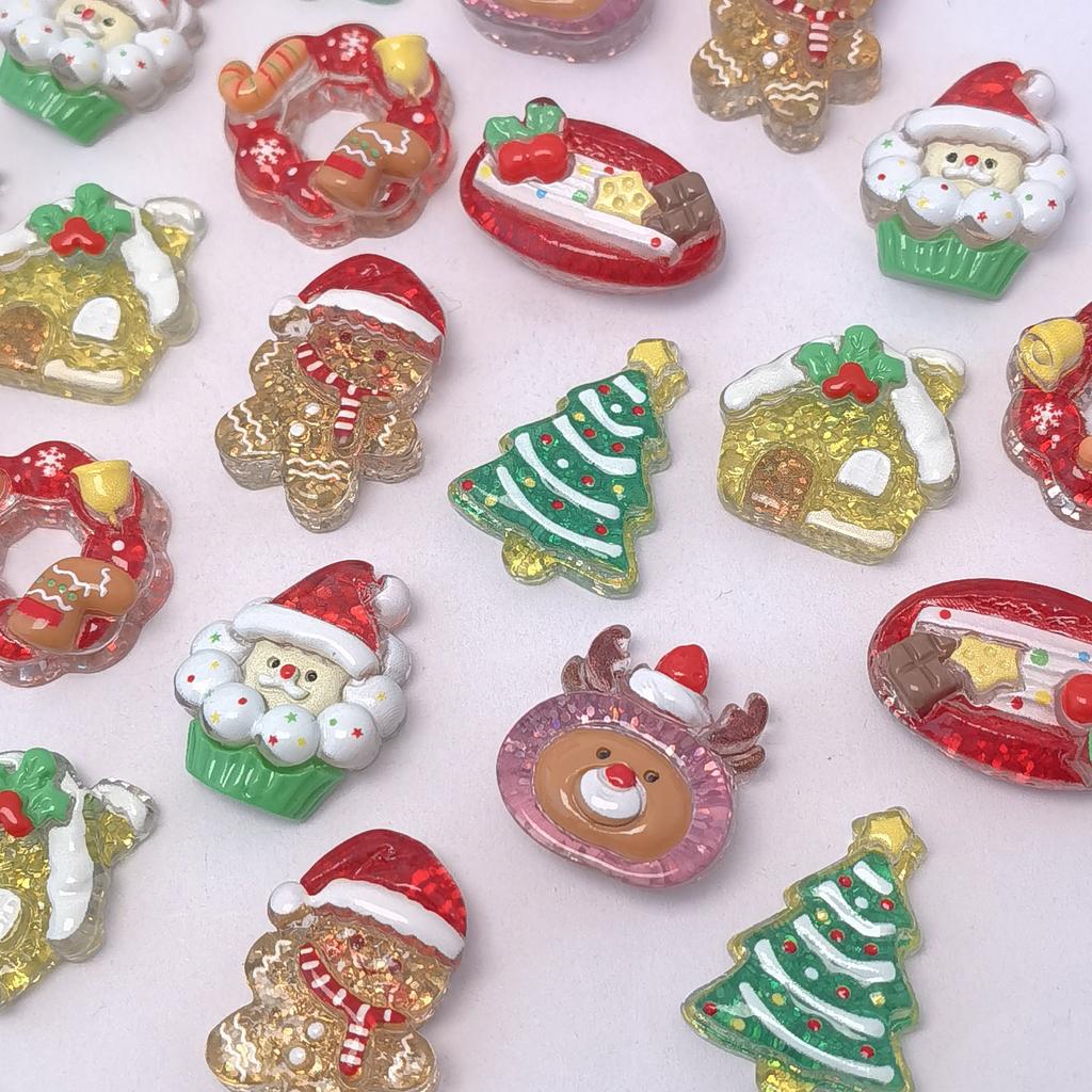 100PCS Christmas Cute Resin Flatback Slime Charms Cartoon Flatbacks for Phone Cases Nails Scrapbooking Making Decorations