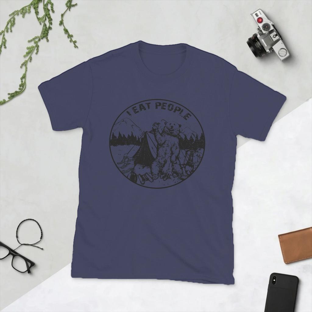 Novelty I Hate People I Eat People Bear TShirt Unisex O Neck Pure Cotton T Shirts Camping Hiking Short Sleeve Tees Printed Clothes
