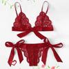 2 Pcs/Set Bra Panties Set Lace Uo Bow-knot See-through Lace V Neck Spaghetti Strap Three Point Pornographic Lady Underwear Suit