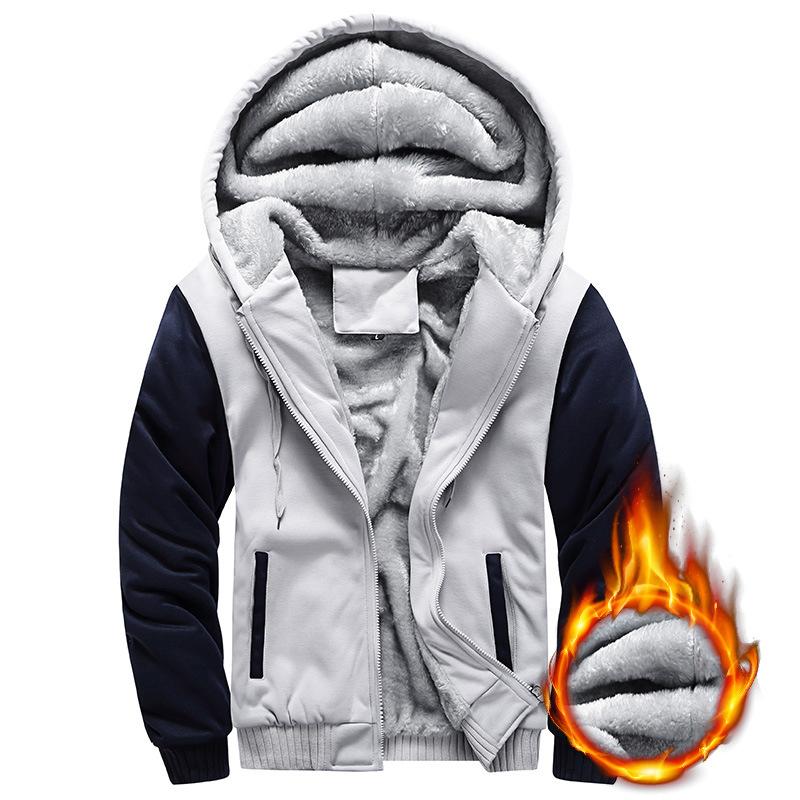 Autumn Winter Men's Casual Sports Suit Hooded Cardigan Plus Velvet Jacket Thick Sweater