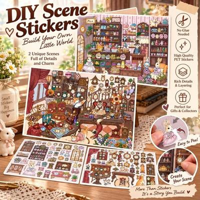 1 Set 2.5D Layered Scene Sticker PET Film Stress Relief Craft Toy  Miniature Scene Building Display