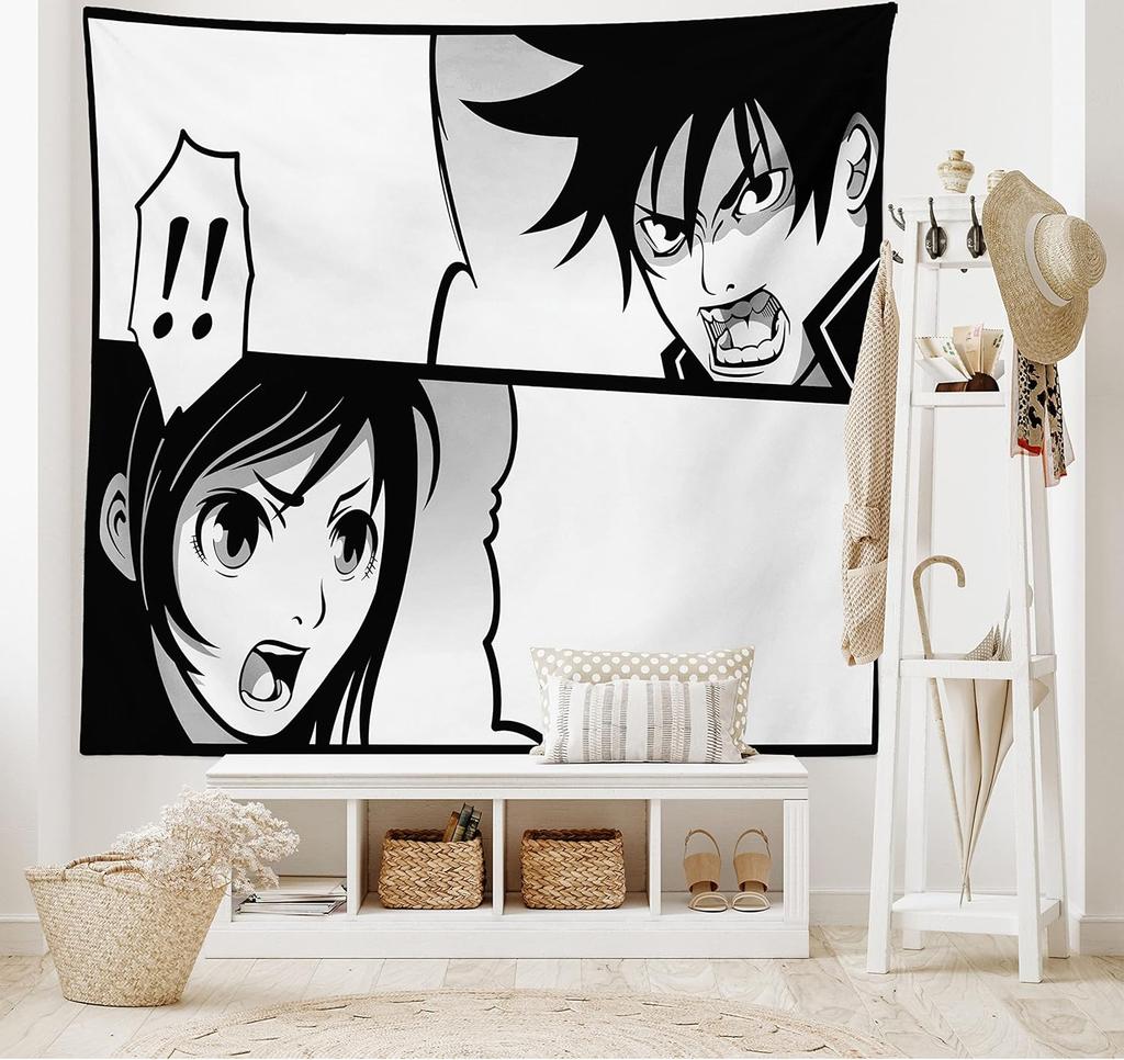 VIKAMA Japanese Anime Tapestry Boy Girl Battle Scene Bedroom Living Room Dormitory Wall Hanging Cloth Home Decoration