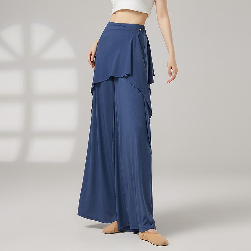 Women Wide Leg Loose Dance Pants Breathable Drapey Folk Dance Classical Training Costumes High Waist Long Trousers