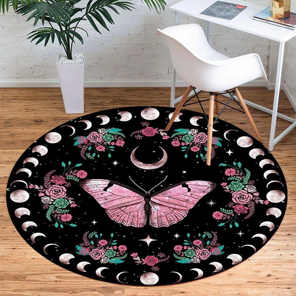 Bohemian Moon Phase Butterfly Wall Art DecorRound Non-Slip chair mat chair carpet for office Rugs for Office Decor Gift For Valentine's Day Mother's D