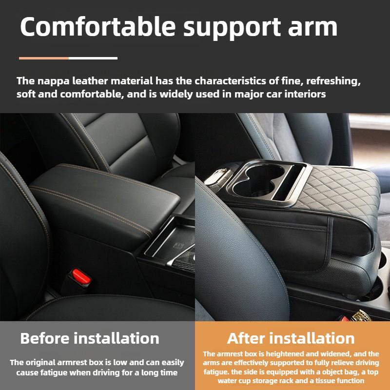 Boîte d'accoudoir de voiture Épaissir Coussin de hauteur Repose-bras Coussin avec poche Porte-gobelet pour mouchoirs Coton à mémoire de forme Support de coude Coussin de hauteur