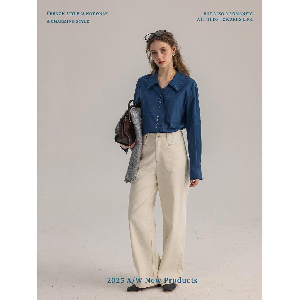 Dailyart "Blue Wave Sea Salt" Women's Embroidered Slim-fit Commute Shirt