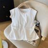 Korean Style Sleeveless Cotton Linen Vest Women Embroidered Summer Top
