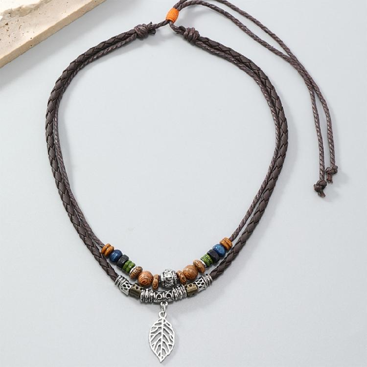 Natural Wood Bead Long Chain Necklace Handmade Multilayered Jewelry Fashion Adjustable Length Neckchain