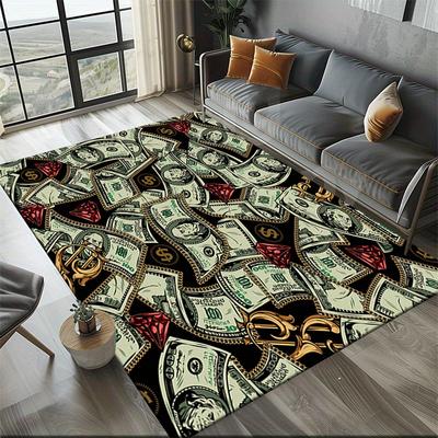 Luxurious Dollar Bill Design Area Rug  Polyester, Non-Slip & Lightweight | Multi-Color Rectangular Carpet for Living Room,