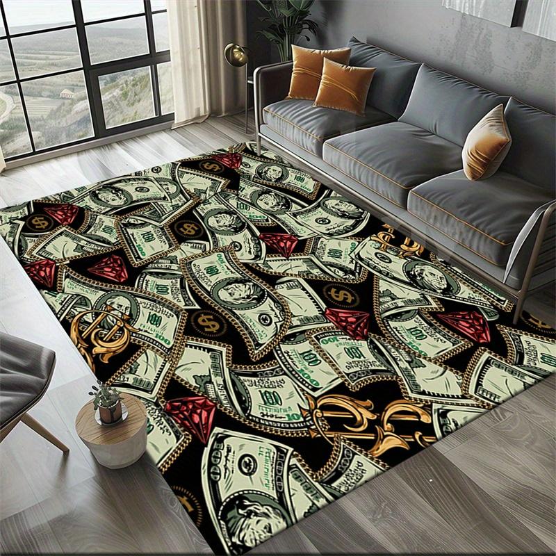 

Роскошный ковер с дизайном долларовой купюры Полиэстер, Нескользящий и Легкий | Разноцветный прямоугольный ковер для гостиной, 50x80cm