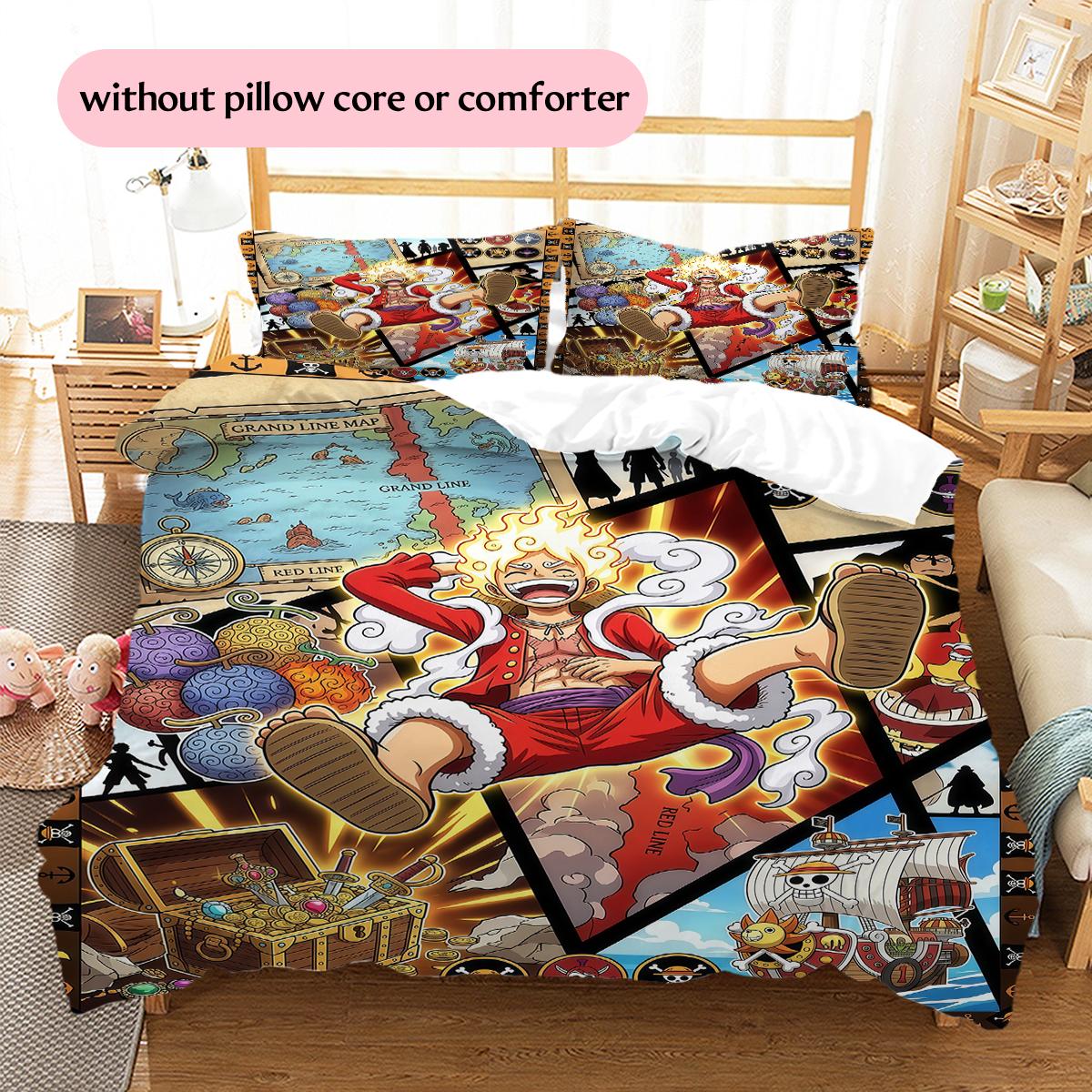 

One Piece Luffy Adventure Pattern Bedding Home Decoration Festival Gift (1 * duvet cover + 2 * pillowcase, without core) 135x200cm