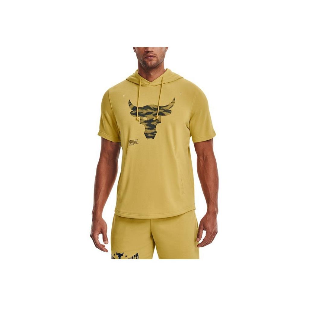 Under Armour Project Rock Hooded Training Sports Fit Straight-Cut Short Sleeve T-Shirt Men Tops Yellow 1370465-760