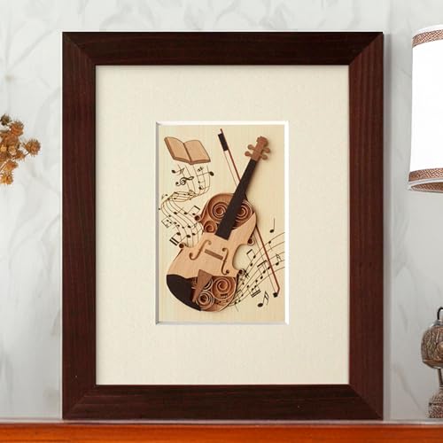 KINOWA "Violin" Wood-Painting Original Handmade Quilling Kit, Musical Instrument, Made In Japan