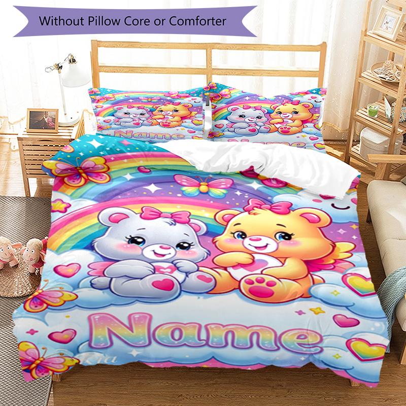 3Pcs Custom Name Bear Bedding Set Duvet Cover Closure Includes 1Duvet Cover 2Pillowcases Soft And Comfortable For All Seasons