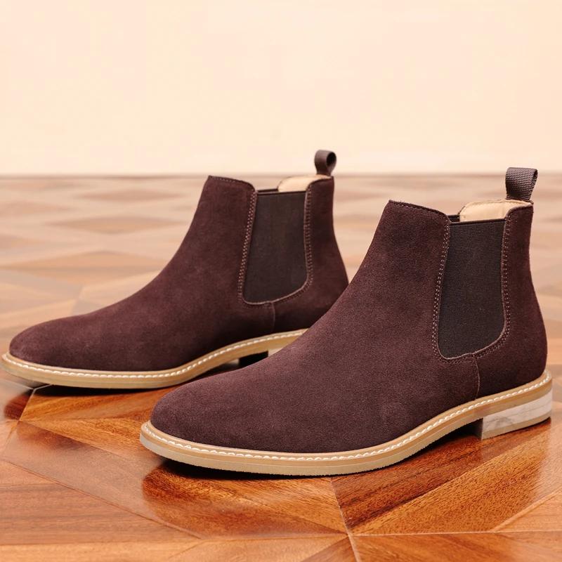 Fashion Golden Sapling Men Chelsea Boots Winter Concise Suede Leather Ankle Boot Work Shoes Formal Business Party Male Botas Big Size