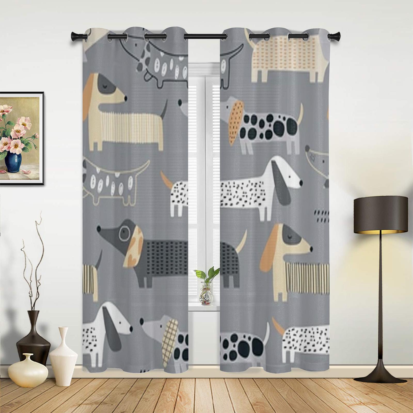 Милые шторы на окна с рисунком таксы для гостиной — фото 5