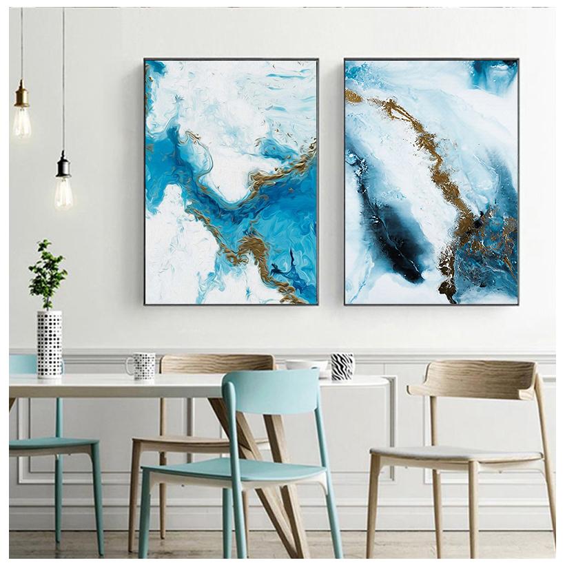 Ocean Blue Abstract Wall Art Picture Canvas Painting Poster Print Decor Wall Art Pictures Living Room Decoration Frameless