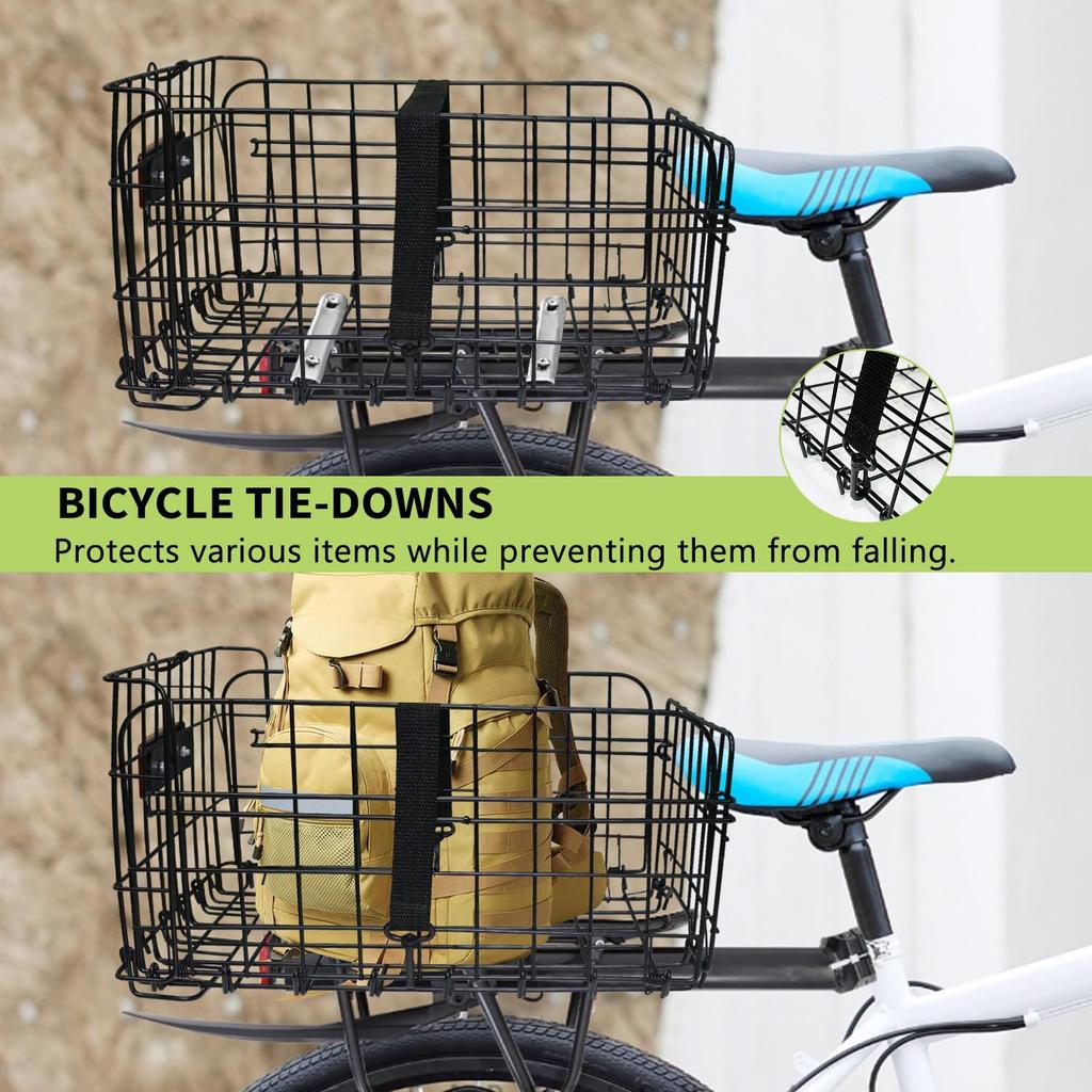Panier arrière de vélo pliant à dégagement rapide, porte-bagages métallique pour vélo, panier de chargement avec sangle et feu arrière réfléchissant pour la plupart des porte-bagages montés