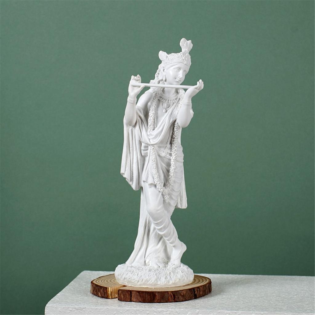 Resins White Krishna Figurine Standing Hindu God of Love 10Inch Sculpture Collectible Ornament for Home Office Decors