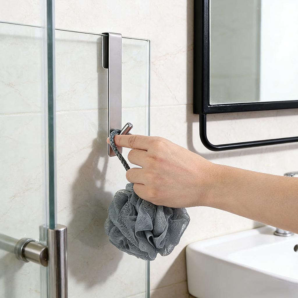 Shower Room Glass Over Door Hanging Hooks Stainless Steel Bathrobe Towel Hanger Detachable Door Rear Holder Rack
