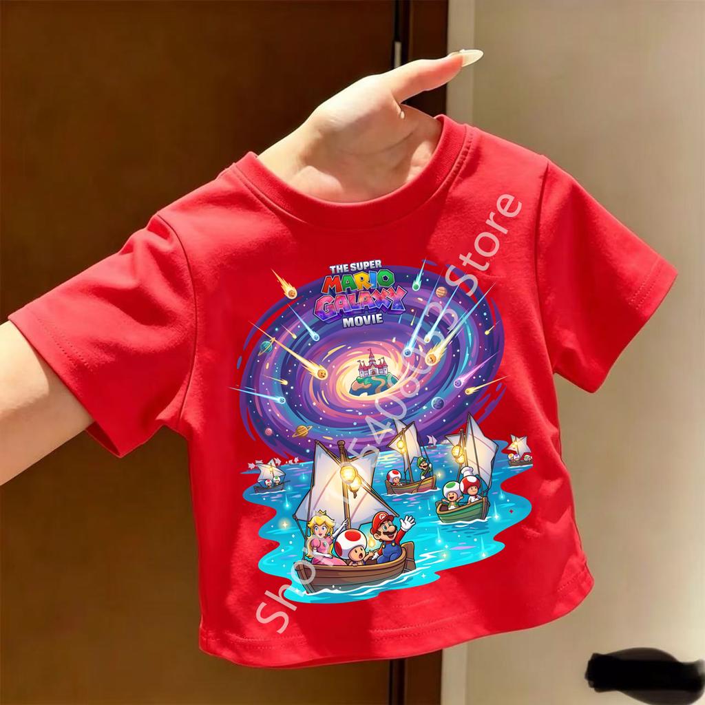 Super Marios Tshirt for Children Cartoon Anime Clothes Round Collar Clothing Short Sleeve Kid Summer Tee Top