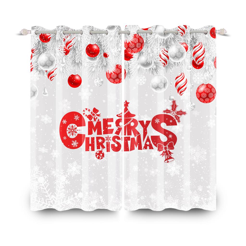 Merry Christmas Curtains Festival Home Interior Set Double Layer Windows Suitable Bedroom Light Blocking Made Of Polyester Decor Window Treatment