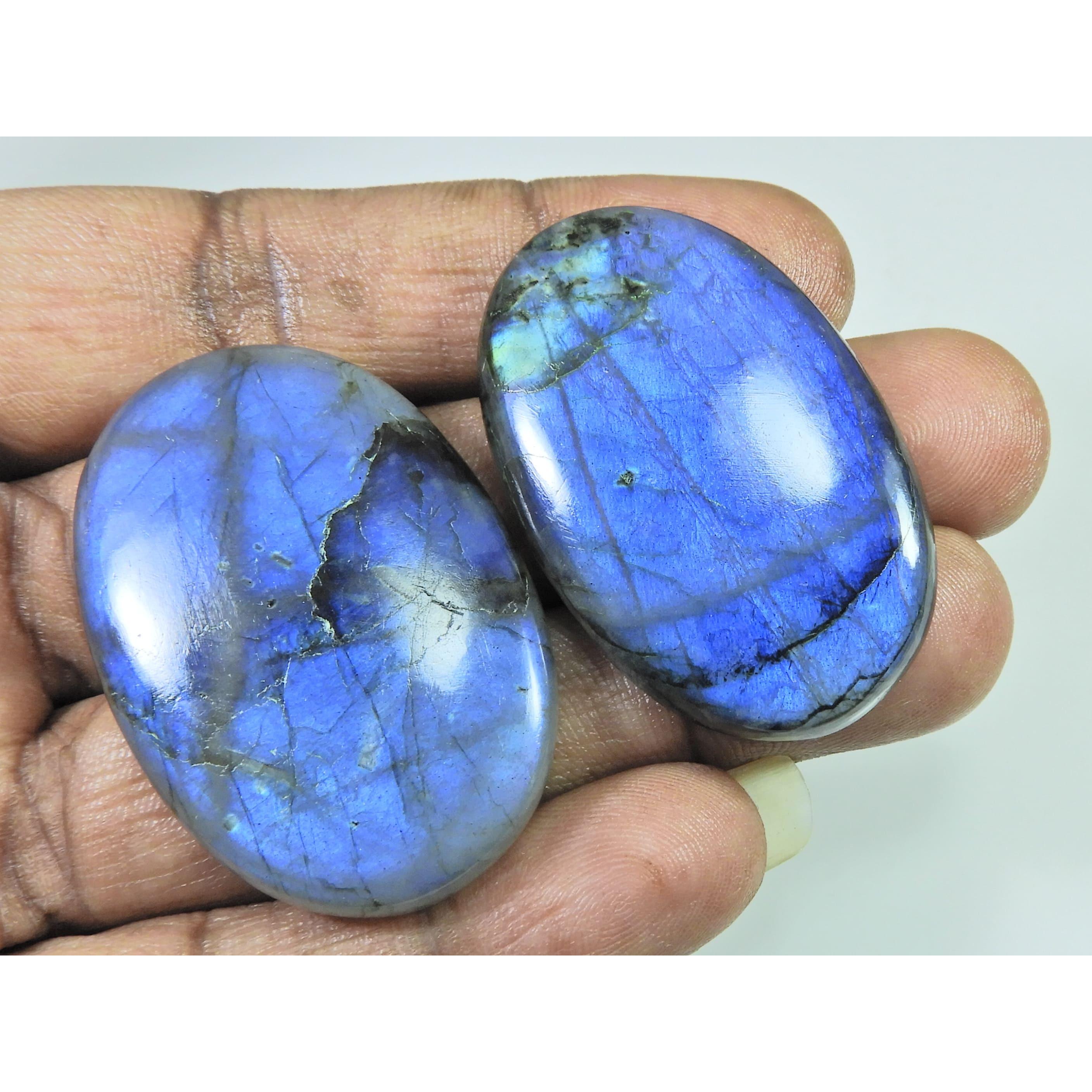 43-44 MM Natural Labradorite Multi Oval Cabochon Loose Gemstone 2 Pcs Lot D-234
