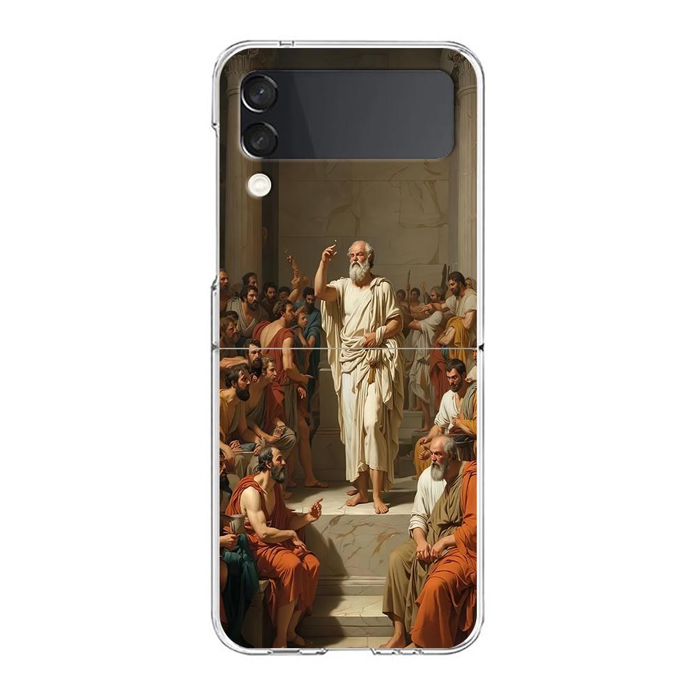 Renaissance Art Painting Phone Case For Samsung Galaxy Z Flip 3 4 5 Hard Folding Clear PC Bumper For Samsung Z Flip 6 Cover