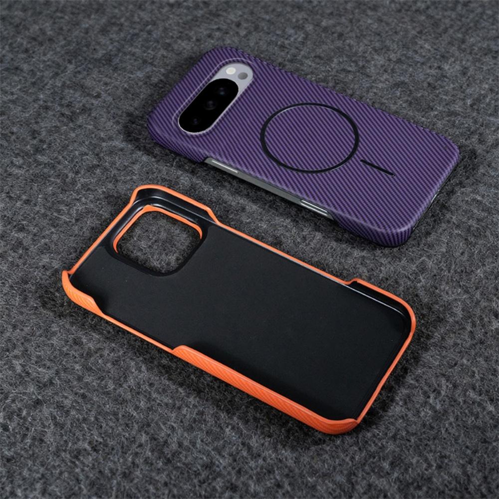 Halfframe Carbon Fiber Kevlar Texture PC For Magsafe Phone Case For Google Pixel 10 9 A Pro ProXL Magnetic Wireless Charge Cover