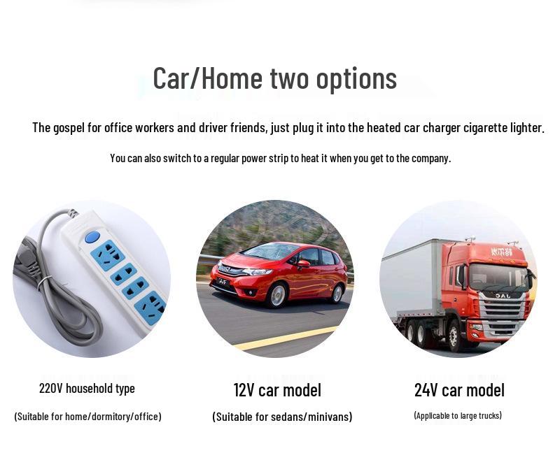 Portable 2-in-1 Electric Heating Lunch Box with Car Adapter, Stainless Steel & Plastic, Insulated for Home & Travel.