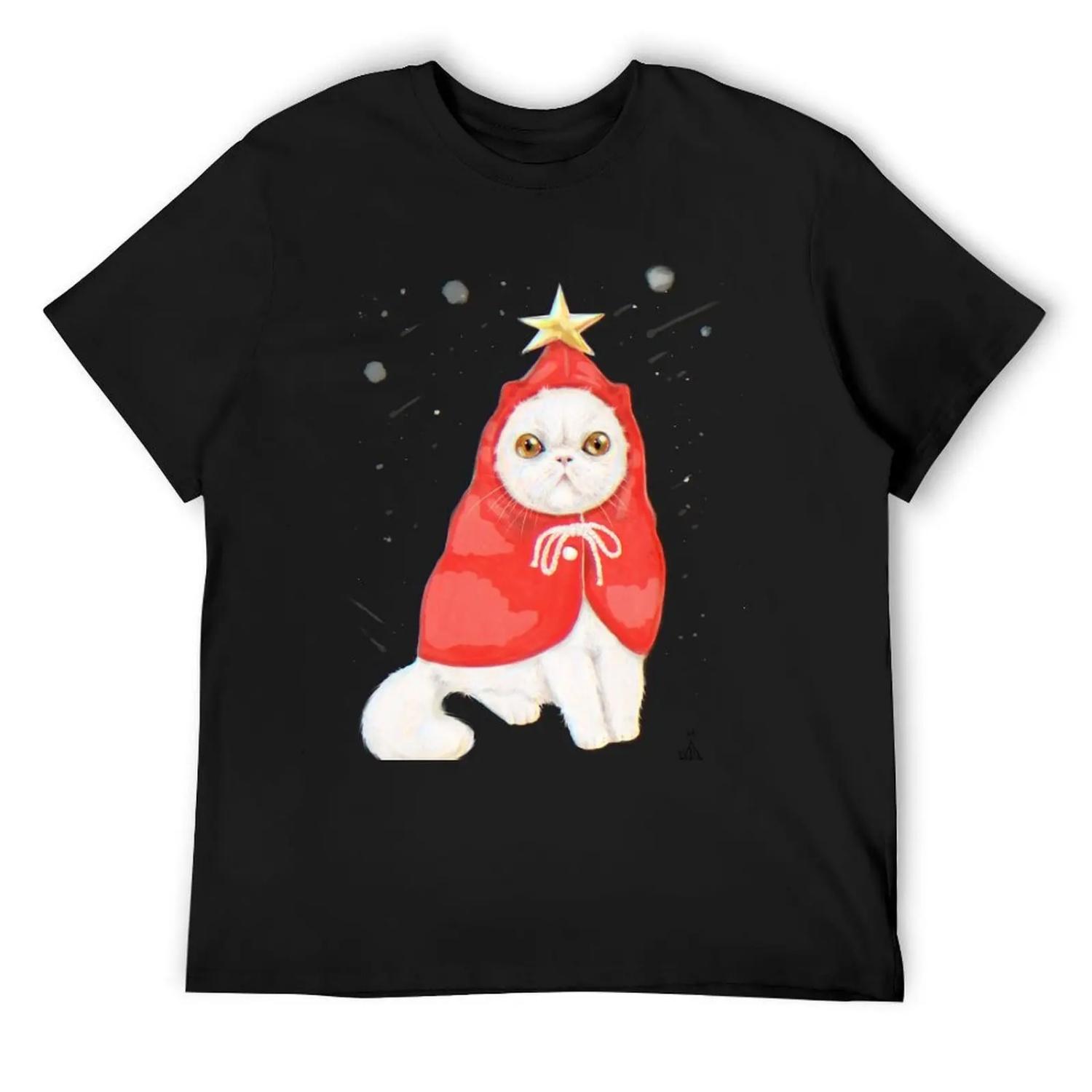 

Christmas cat T-Shirt plus sizes man clothes graphic t shirt vintage boys animal print black t shirts for men XXXXXL чорний