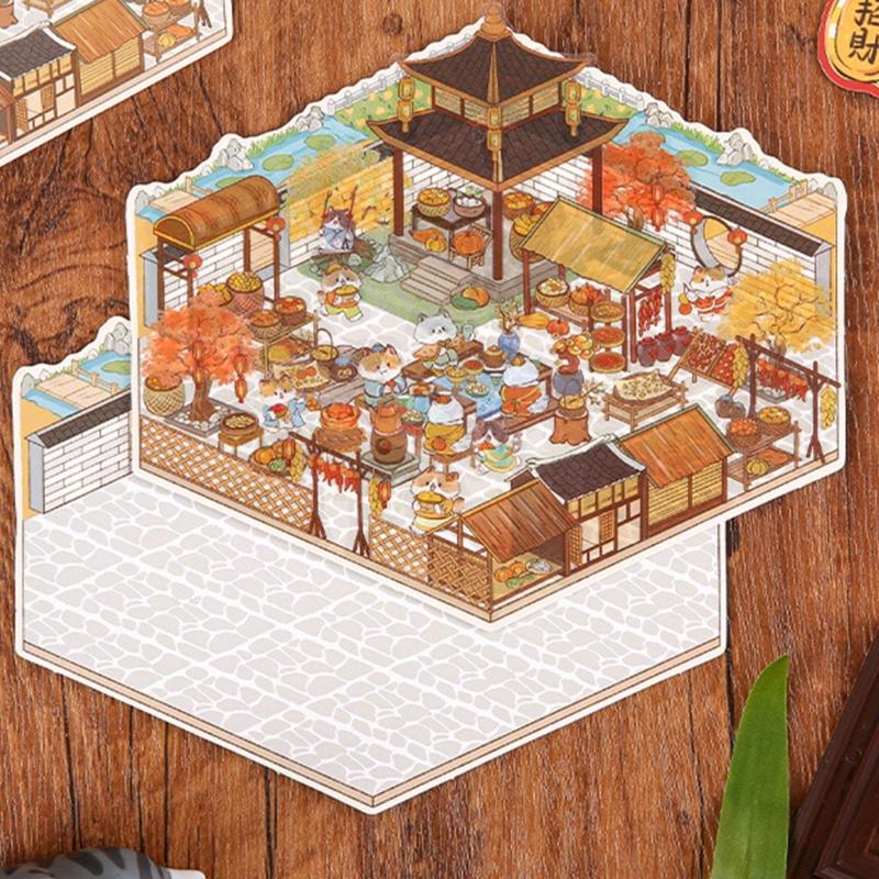 Retro Courtyard Decorative Sticker Chinese Style Landscape Sticker 3D Scene Sticker Journal Supplies Gift for Kid Child