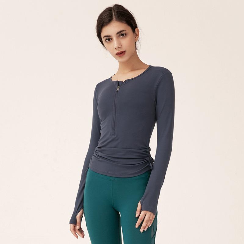 

Autumn and Winter Drawstring Yoga Clothing Tops Casual Slim Quick-drying Running Zipper Sports Fitness Clothing Women s Long Sleeves XL темно-синього кольору