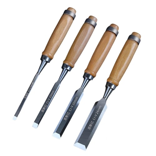 

Set of 4 Woodworking Flat Chisels, Chrome Vanadium Steel, for Wood Carving, Flat Carving, Excellent Sharpness, Professional Grade, Carpentry Tools, DI