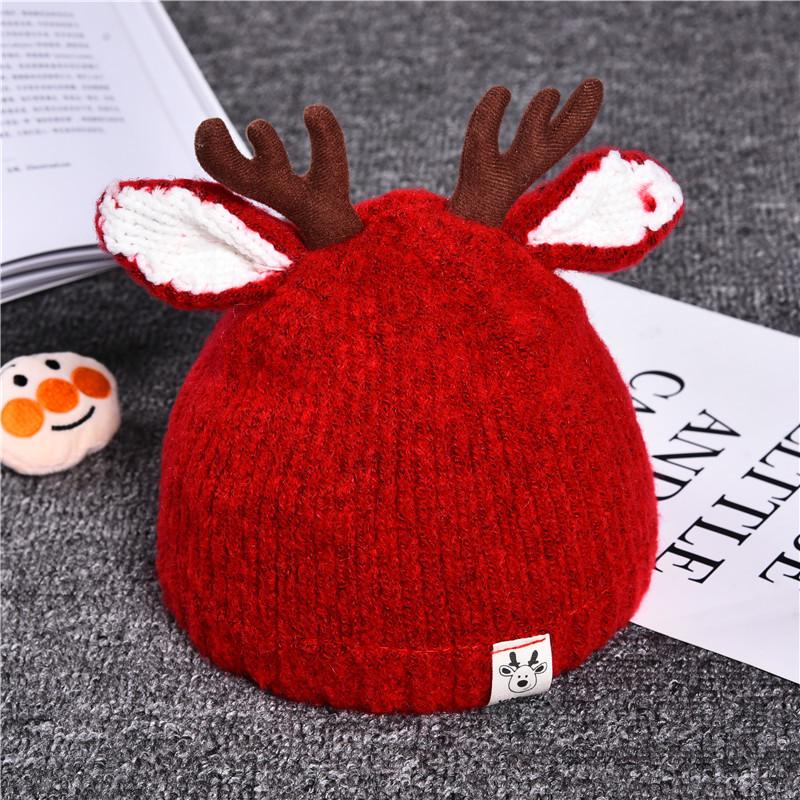 

Popular Baby Woolen Antler Christmas Hat: Children s Knitted Pullover Hat for Warmth 40CM 0-6 months червоний
