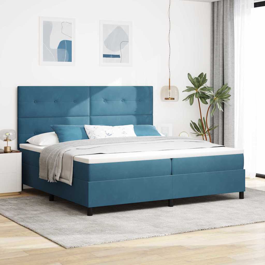 Box Spring Bed with Mattress Dark Blue 200 x 200 cm Velvet