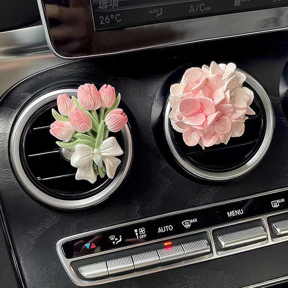 Car Perfume Clip Flower Tulip Air Outlet Car Air Freshener Peach Blossom Aroma Diffuser Car Decoration Accessories Fresh Air