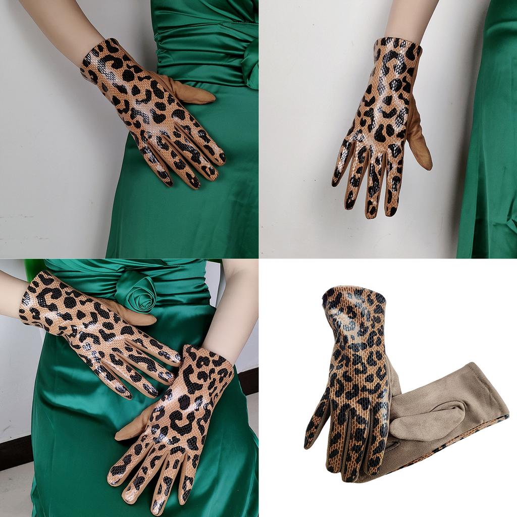 2lots Leopards Short Gloves Ladies Elastic Fabrics Mittens Winter Gloves for Daily Use