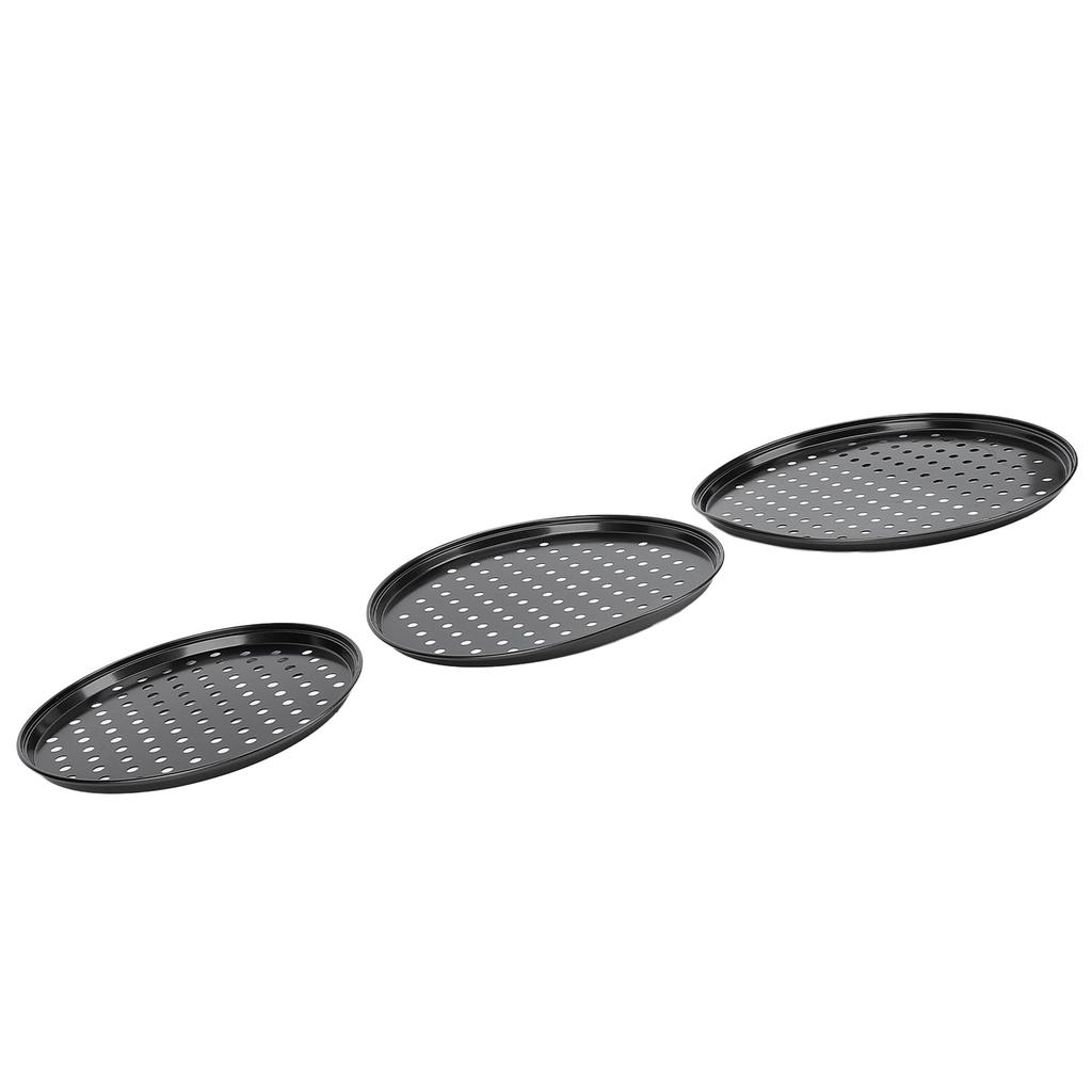 3pcs Carbon Steel Pizza Pan Professional Prevents Stick Round Pizza Tray with Holes for Oven Restaurants and Home