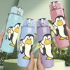 1PC Family Penguin Cartoon 750ml Color Plastic Sports Water Bottle Leakproof Flip Straw Lid Suitable for Sports Office Home Use