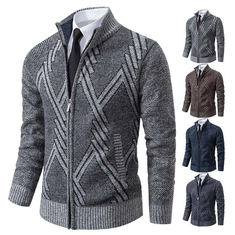 Cárdigan de Punto para Hombre Otoño Invierno Abrigo Suéter Ropa de Hombre Marrón Azul Marca de Lujo Botón Forro Polar Chaquetas de Punto para Hombre