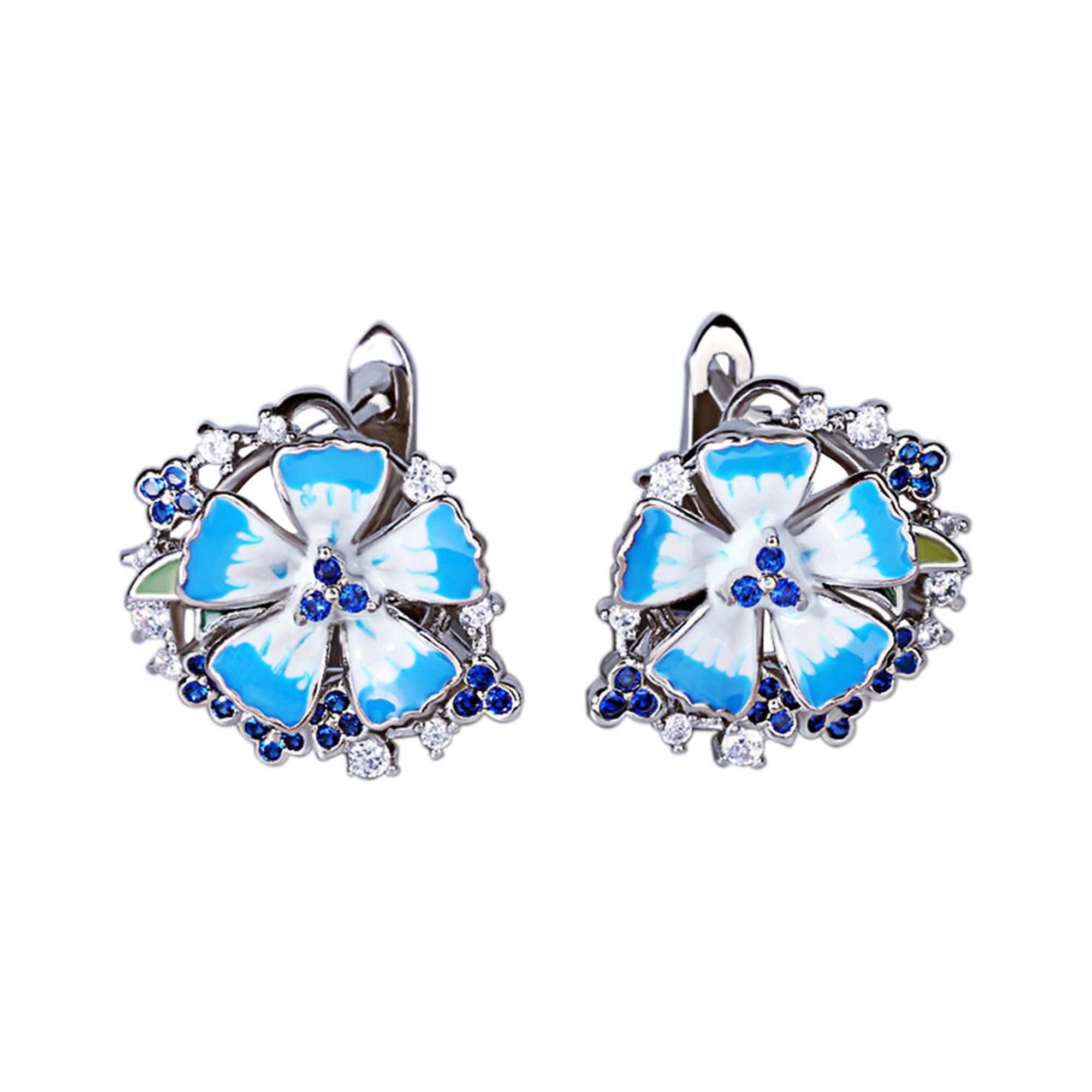 

Изысканные серьги для женщин, модные серьги с синим цветком, модный подарок для вечеринки, ювелирные изделия ручной работы, эмаль, свадебные украшения синий